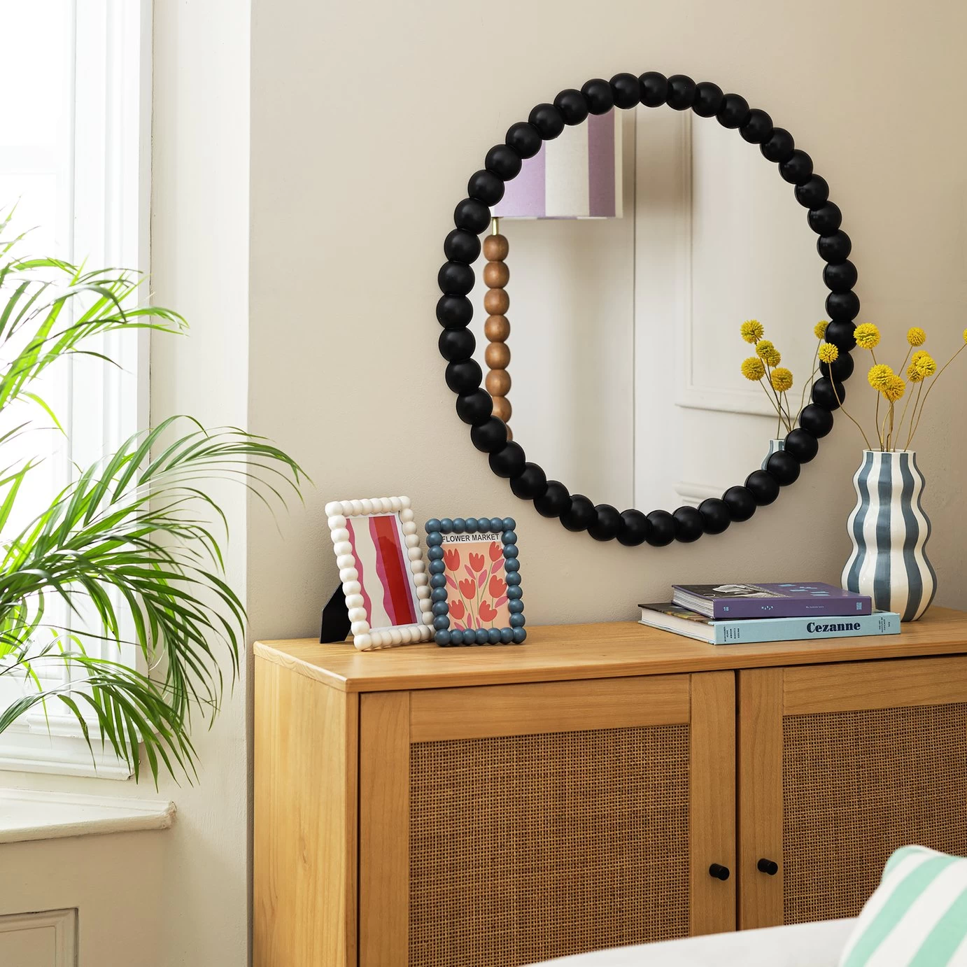 Habitat Beaded Round Wall Mirror - Black - 70x70cm 4 Habitat Beaded Round Wall Mirror - Black - 70x70cm - Image 2