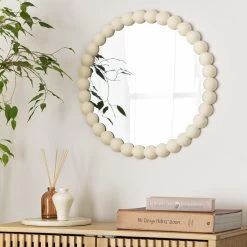 Habitat Beaded Round Wall Mirror - White - 50x50cm -Habitat 1182941 R Z001C