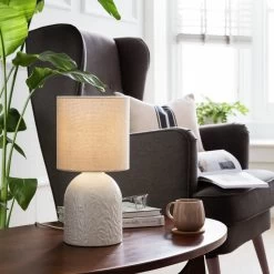 Habitat Embossed Floral Ceramic Table Lamp - Off White