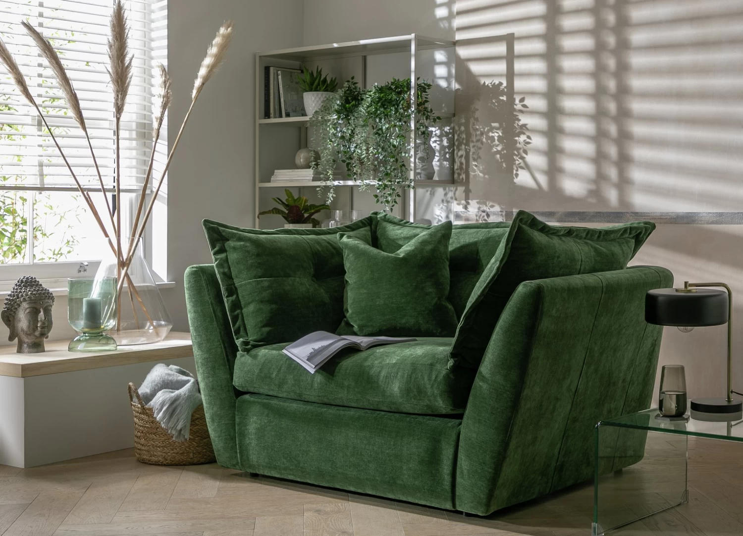 Habitat Jacques Velvet Cuddle Chair - Moss Green 4 Habitat Jacques Velvet Cuddle Chair - Moss Green - Image 2