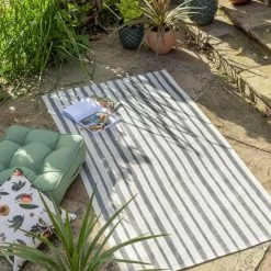 Habitat Grey Stripe Outdoor Rug -Habitat 1340367 R Z002C