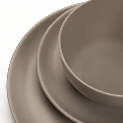 Habitat Mushroom 12 Piece Stoneware Dinner Set - Mushroom -Habitat 1341108 R Z005A