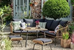 Habitat 7 Seater Rattan Effect Garden Corner Sofa Set- Black