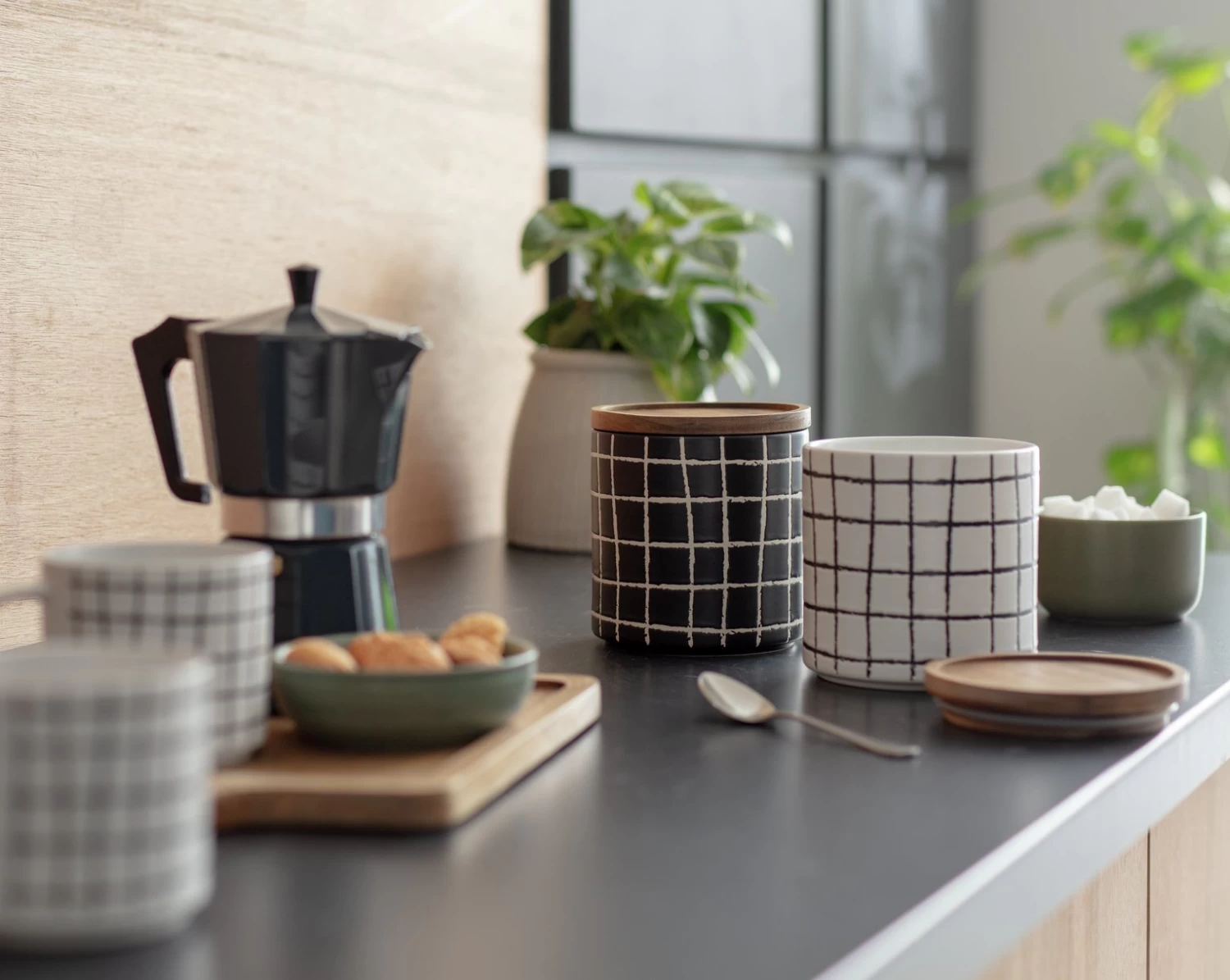 Habitat Grid Pack Of 2 Ceramic Canister - Black And White 4 Habitat Grid Pack Of 2 Ceramic Canister - Black And White - Image 2