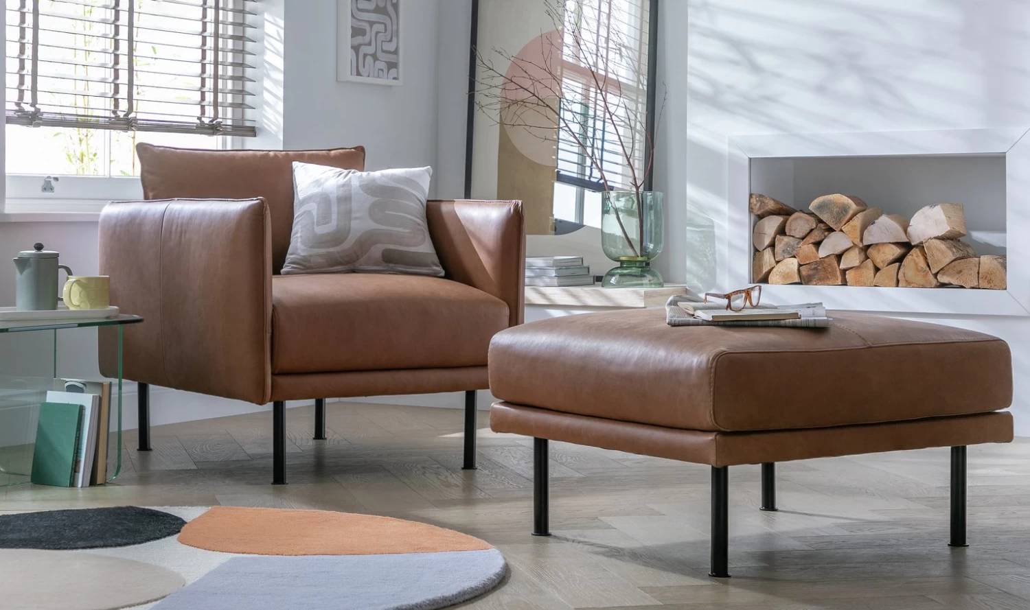 Habitat Moore Leather Ottoman Footstool - Tan 7 Habitat Moore Leather Ottoman Footstool - Tan - Image 5