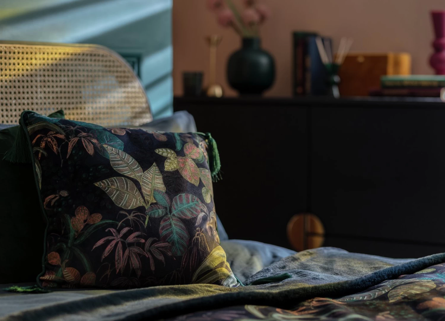 Habitat Botanical Print Velvet Cushion - Multi - 43x43cm 4 Habitat Botanical Print Velvet Cushion - Multi - 43x43cm - Image 2