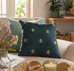 Habitat Gold Bee Printed Cushion - Teal - 43x43cm -Habitat 2072610 R Z001C