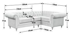 Habitat Chesterfield Velvet Left Hand Corner Sofa-Light Grey -Habitat 3106633 R E001