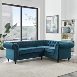 Habitat Chesterfield Velvet Left Hand Corner Sofa-Light Grey -Habitat 3106633 R Z001C