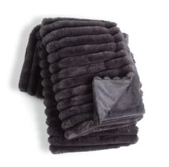 Habitat Ribbed Faux Fur Throw - Charcoal - 125X150cm