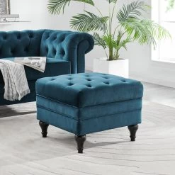 Habitat Chesterfield Velvet Storage Footstool - Blue 13 Habitat Chesterfield Velvet Storage Footstool - Blue -Habitat 3369683 R Z004A