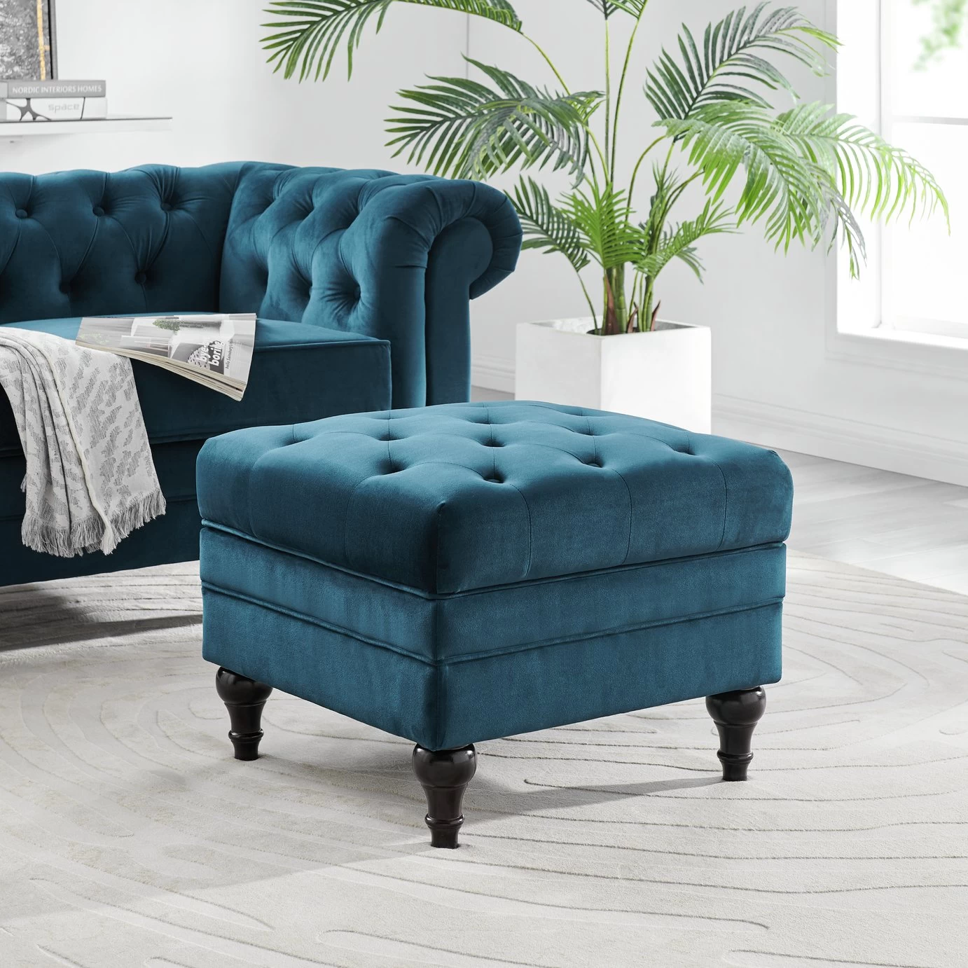 Habitat Chesterfield Velvet Storage Footstool - Blue 8 Habitat Chesterfield Velvet Storage Footstool - Blue - Image 6