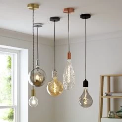 Habitat Pendant Ceiling Light - Matte Black & Herringbone -Habitat 3449802 R Z002C