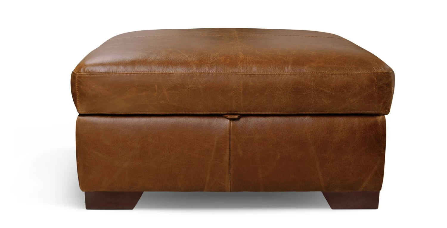 Habitat Eton Leather Storage Ottoman Footstool - Tan 4 Habitat Eton Leather Storage Ottoman Footstool - Tan - Image 2