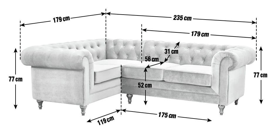 Habitat Chesterfield Right Hand Corner Sofa-Light Grey 6 Habitat Chesterfield Right Hand Corner Sofa-Light Grey - Image 4