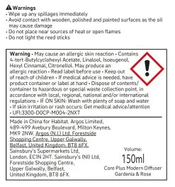 Habitat 150ml Scented Diffuser - Gardenia & Rose -Habitat 4497444 R Z011A