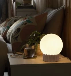 Habitat Ribbed Globe Table Lamp - White & Natural -Habitat 4588982 R Z002C