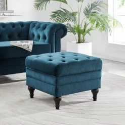 Habitat Chesterfield Velvet Storage Footstool - Light Grey -Habitat 4654287 R Z001C