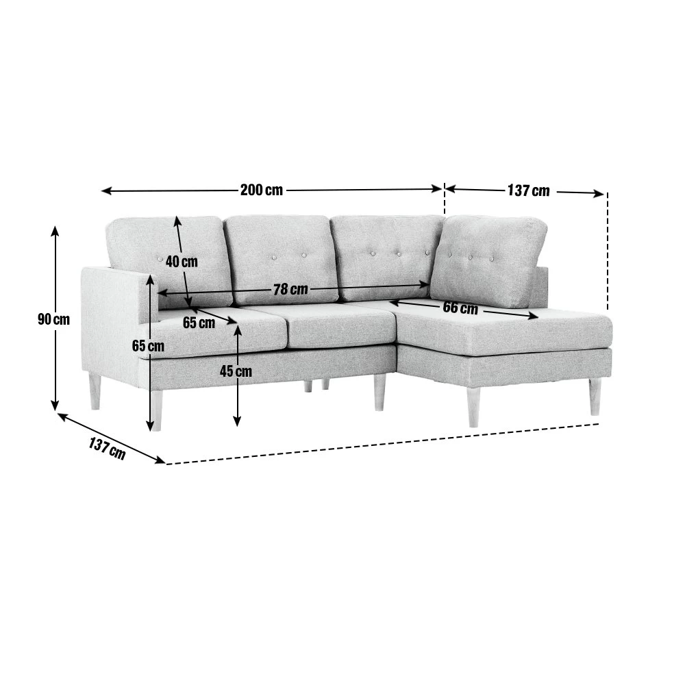 Habitat Joshua Fabric Corner Chaise Sofa - Light Grey 11 Habitat Joshua Fabric Corner Chaise Sofa - Light Grey - Image 9