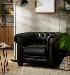 Habitat Chesterfield Leather Armchair - Black -Habitat 6250988 R Z001C