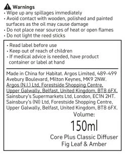 Habitat 150ml Scented Diffuser - Fig Leaf & Amber -Habitat 6823944 R Z011A