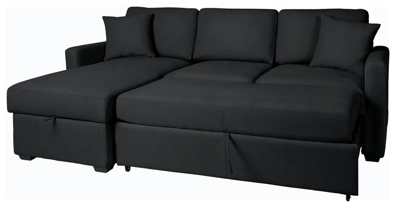 Habitat Reagan Corner Chaise Faux Leather Sofa Bed - Black 8 Habitat Reagan Corner Chaise Faux Leather Sofa Bed - Black - Image 6