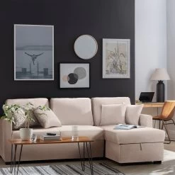 Habitat Reagan Right Corner Chaise Sofa Bed - Natural -Habitat 7019757 R Z001C