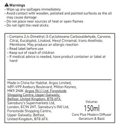 Habitat 150ml Scented Diffuser - Geranium & Basil -Habitat 7160149 R Z011A