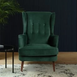Habitat Callie Velvet Wingback Chair - Forest Green -Habitat 7878486 R Z001C