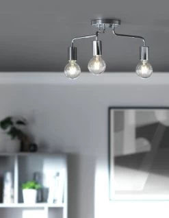 Habitat Rayner Steel 3 Light LED Flush Ceiling Light -Chrome -Habitat 8113621 R Z002C