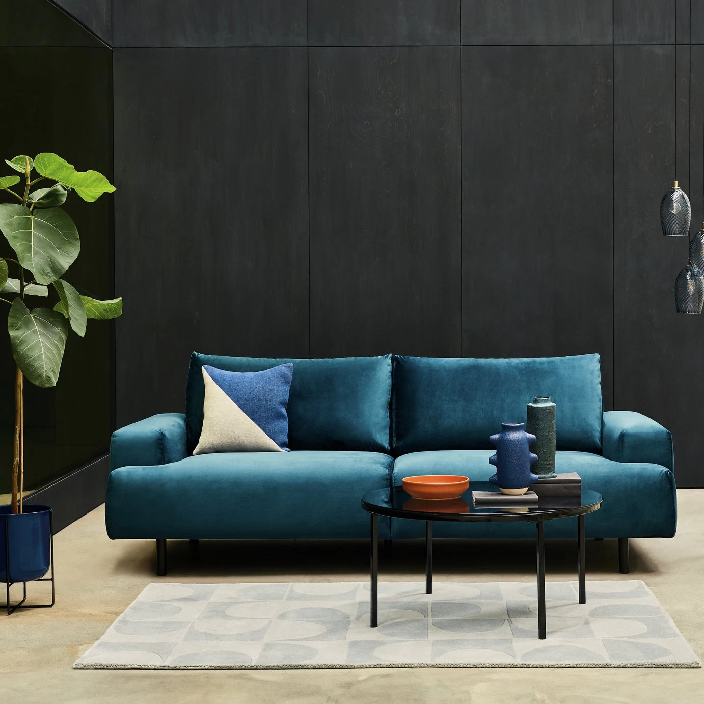 Habitat Julien Velvet 2 Seater Sofa - Navy Blue 4 Habitat Julien Velvet 2 Seater Sofa - Navy Blue - Image 2