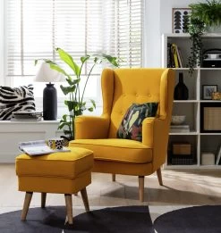 Habitat Callie Fabric Wingback Chair - Mustard -Habitat 8887562 R Z002C
