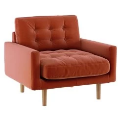 Habitat Fenner Velvet Fabric Armchair - Orange -Habitat 8962982 R Z002A