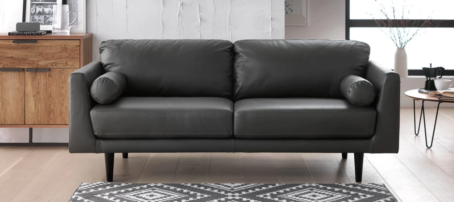 Habitat Jackson Leather 3 Seater Sofa - Grey 4 Habitat Jackson Leather 3 Seater Sofa - Grey - Image 2