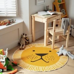 Habitat 25 Habitat Kids Lion Face Circle Rug - Yellow - 100x100cm