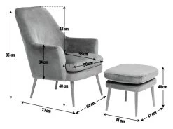 Habitat Celine Velvet Wingback Chair With Footstool-Charcoal -Habitat 9401019 R E001