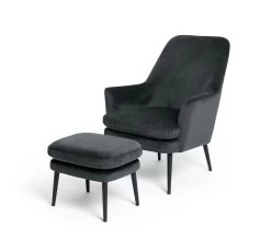 Habitat Celine Velvet Wingback Chair With Footstool-Charcoal -Habitat 9401019 R Z002A