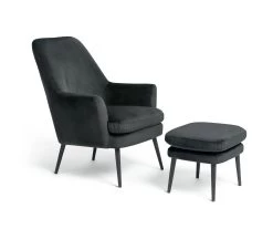 Habitat Celine Velvet Wingback Chair With Footstool-Charcoal -Habitat 9401019 R Z004A