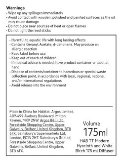 Habitat 175ml Ceramic Diffuser - Hyacinth And White Birch -Habitat 9415847 R Z010A