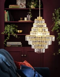 Habitat Presley Glass 8 Tier Chandelier - Brass -Habitat 9514449 R Z002C