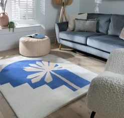 Habitat Arch Palm Wool Rug - Cream & Blue - 120x170cm -Habitat 9516344 R Z001C