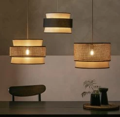 Habitat Ashi Rattan 40cm Shade - Natural & Black -Habitat 9519602 R Z002C