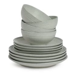 Habitat Textured Ripple 12 Piece Dinner Set - Chalk -Habitat 9529764 R Z002A