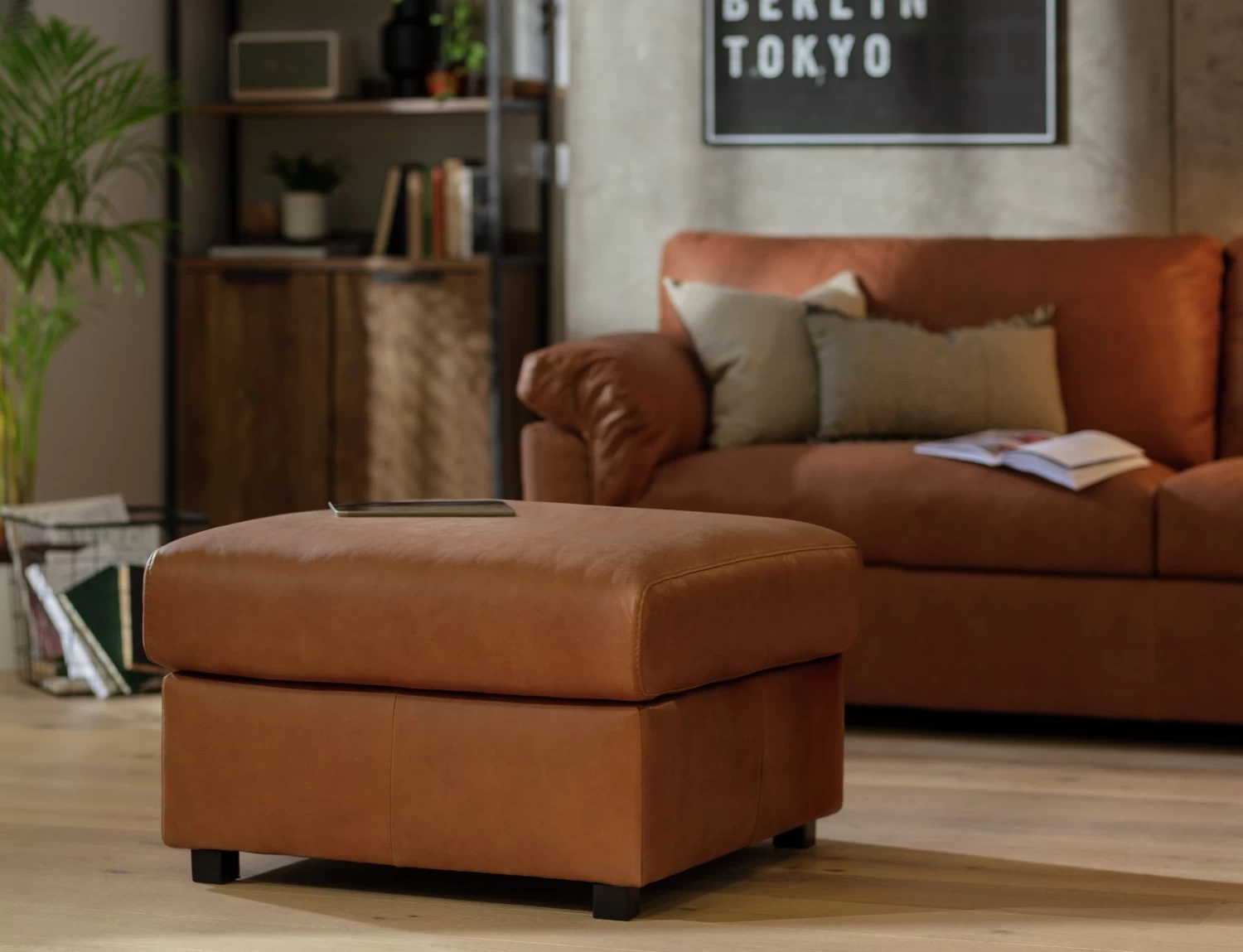 Habitat Florence Leather Ottoman Footstool - Tan 4 Habitat Florence Leather Ottoman Footstool - Tan - Image 2