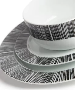 Habitat Black Dash 12 Piece Porcelain Dinner Set -Habitat 9576731 R Z005A