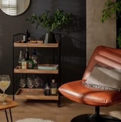 Habitat Kai Wood Drinks Trolley - Black & Mango -Habitat 9579271 R Z001C