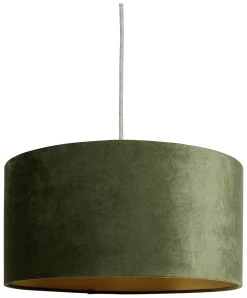 Habitat Gaia Velvet & Foil 40cm Drum Shade - Chive -Habitat 9602564 R Z001C