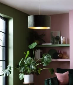 Habitat Gaia Velvet & Foil 40cm Drum Shade - Chive -Habitat 9602564 R Z002C