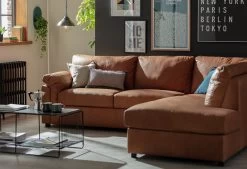 Habitat Florence LeatherRight Hand Corner Chaise Sofa - Tan -Habitat 9611586 R Z001C
